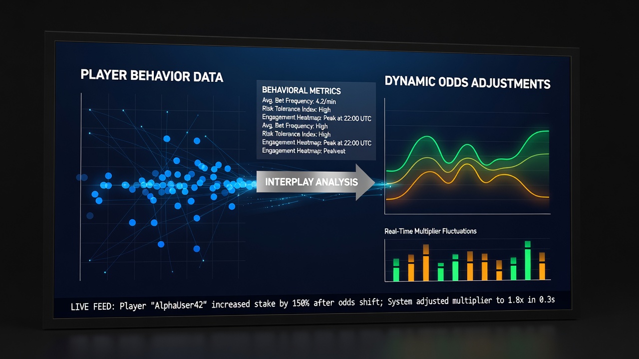 Visualization of player behavior data streams feeding into algorithmic models that adjust virtual sports betting odds dynamically