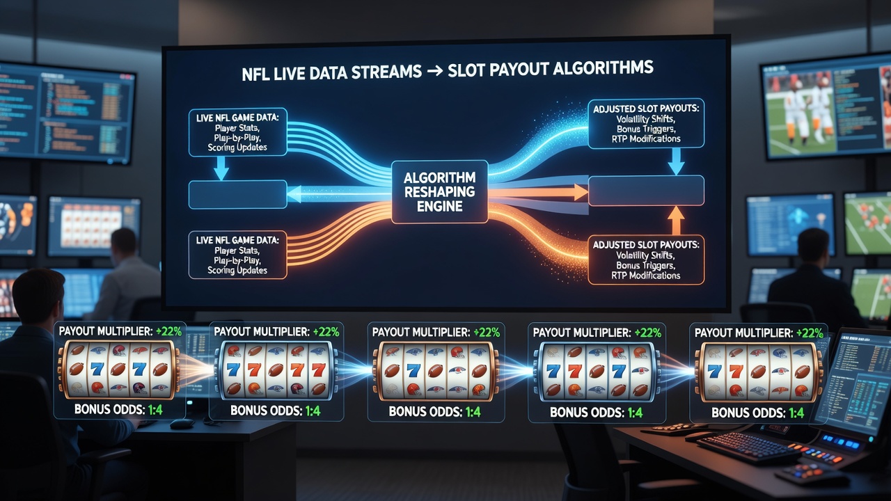 Virtual slot interface displaying real-time NFL stats overlay during a game window