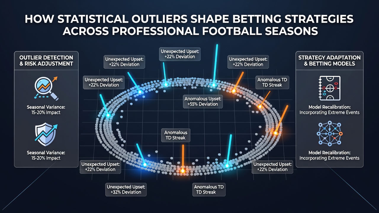 Infographic illustrating how outliers affect point spreads and totals across professional football betting markets