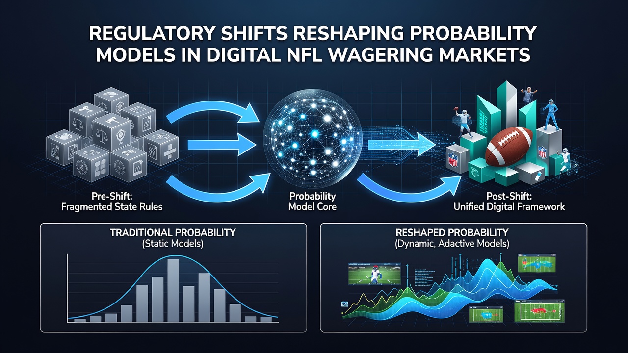 Analyst reviewing regulatory compliance reports alongside NFL probability model outputs