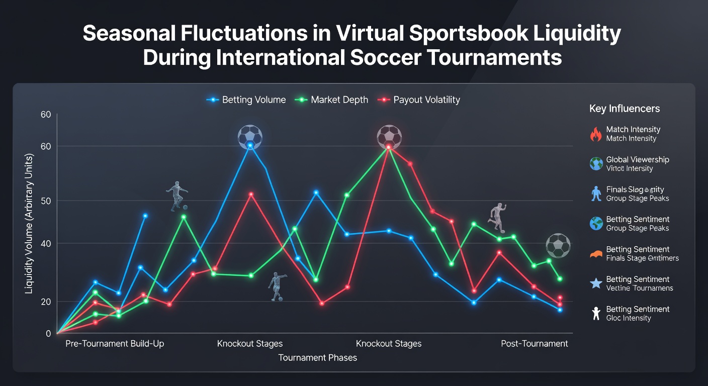 Virtual sportsbook interface showing betting markets for an international soccer tournament with liquidity indicators and odds displays