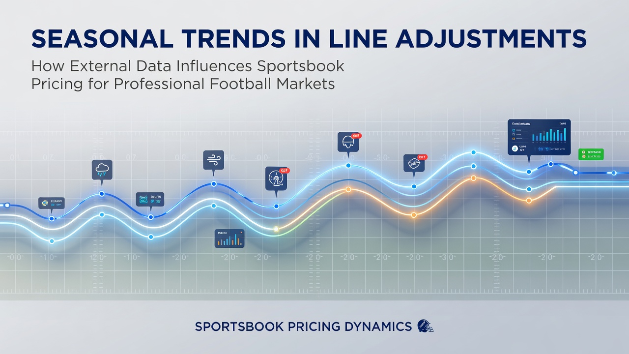 Sportsbook analysts reviewing external data sources that shape professional football betting lines during seasonal shifts